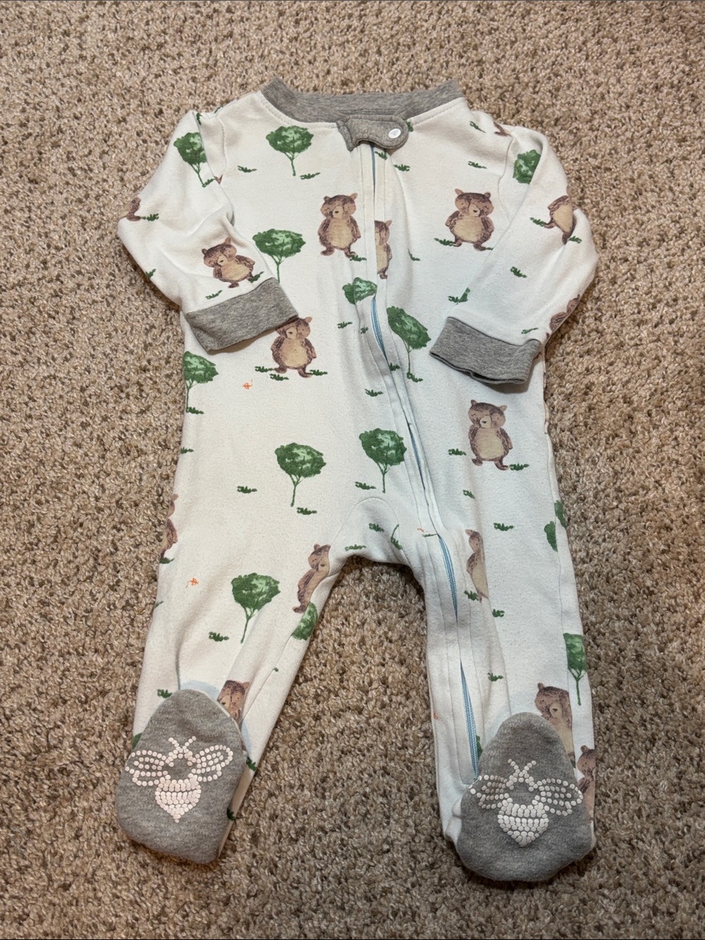 Burt’s Bees 100% Organic Cotton One Piece Footed Pajama Size 3-6 Months Bears